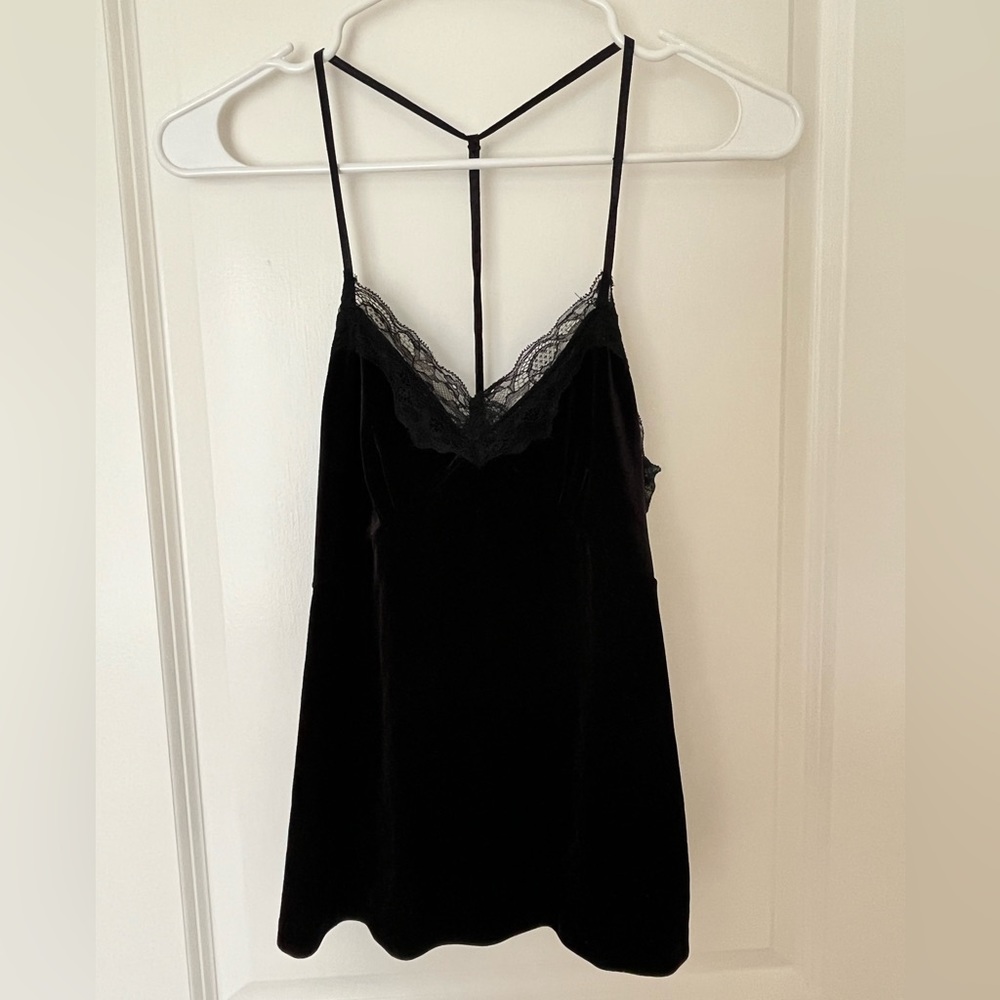 Black lace-lined velvet tank